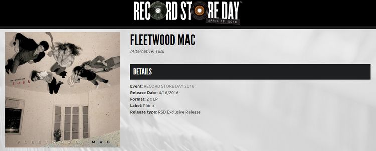 Alternate Tusk to be issued on 180g black vinyl