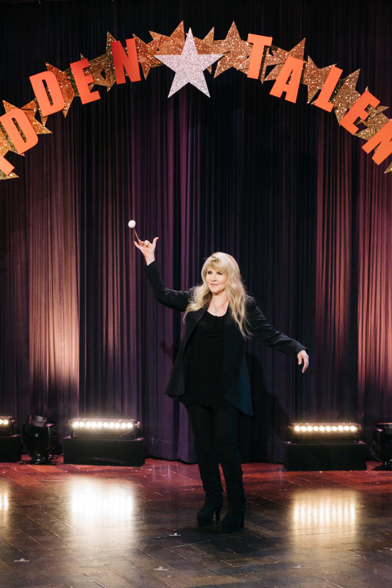 Stevie twirls baton on The Late Late Show
