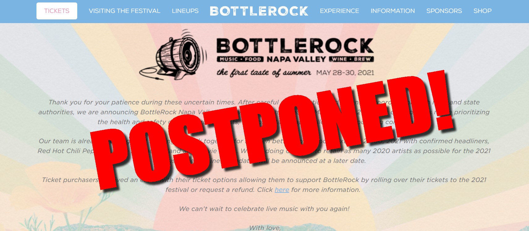 BottleRock Napa Valley Festival postponed to May 2021